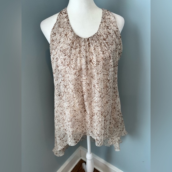 SILK Ruffled Back Beige Printed Halter TOP - Picture 2 of 8